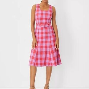 Ann Taylor Petite Plaid Belted Midi Dress